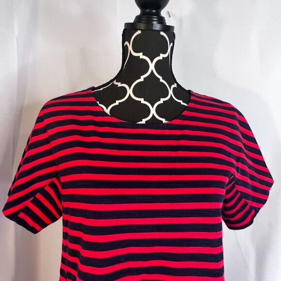 J Crew Navy Blue & Red Striped Cotton Tshirt Shift Dress Nautical Preppy Size MD - Picture 3 of 8